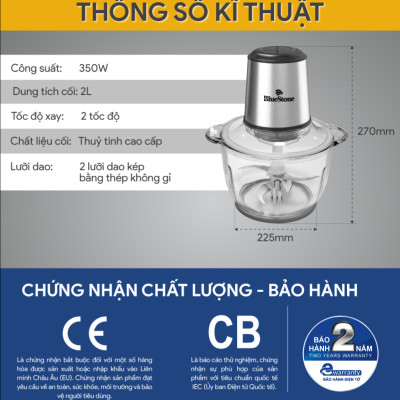 Máy Xay Thịt 2 Lưỡi Kép BlueStone CHB-5145 (2 Lít) 350W - Hàng chính hãng