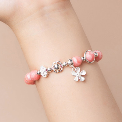 Vòng tay đá Rhodochrosite phối charm hoa mệnh hỏa, thổ - Ngọc Quý Gemstones