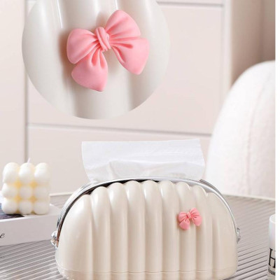 [KoSuyTu] Hộp Đựng Giấy Ăn Vỏ Sò Cao Cấp Kèm Nơ Hồng ABS Kem 24x14x12cm Lò Xo Tiện Dụng Hiện Đại