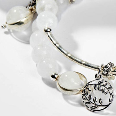 Vòng Tay Phong Thủy 2 Lines Nữ Đá Thạch Anh Ưu Linh Trắng Phối Charm Trái Tim (6mm) Mệnh Kim, Thủy Ngọc Quý Gemstones