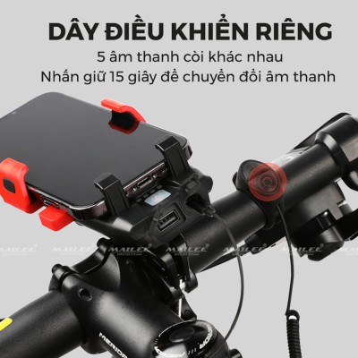 Đèn Còi Xe Đạp Giá Đỡ Điện Thoại 4 in 1 YQ-320 3000 mAh có dây điều khiển riêng còi và đèn, sạc TYPE-C độ sáng 500 lumens thời gian sáng 5-10h, phù hợp màn hình dưới 6.3 inch - Mai Lee