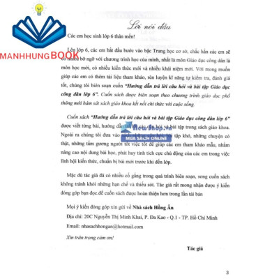 SÁCH - hướng dẫn trả lời câu hỏi và bài tập giáo dục công dân lớp 6 (bám sát sgk kết nối tri thức với cuộc sống)