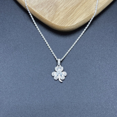 Dây Chuyền Bạc 925 Cỏ 3 Lá Đính Đá Nhân Tạo Cao Cấp Bạc Hiểu Minh DMD531