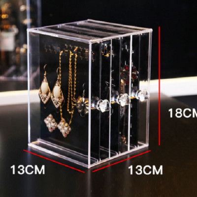 Hộp 3 khay treo trang sức khuyên tai mica trong suốt (khay trong và khay đen giao ngẫu nhiên)