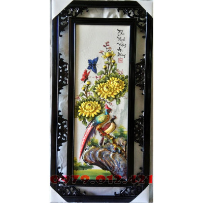 Tranh tứ quý Bát Tràng họa tiết đắp nổi kích thước 43x87cm