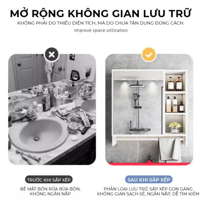 Tủ gương treo tường phòng tắm kèm kệ để đồ nhiều kích thước tiết kiệm không gian - GM207