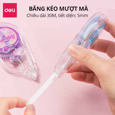 Bút Xóa Băng Gấu Bông Đáng Yêu 30M Deli - Xóa Sạch Phủ Kín Khô Nhanh Viết Đè Lên Ngay Băng Kéo Học Sinh Xóa Bút Bi Gel