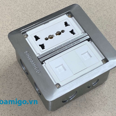 Ổ điện âm sàn nắp trượt Sinoamigo SFP-2L màu bạc chính hãng (lắp 4 modules, 6 modules)