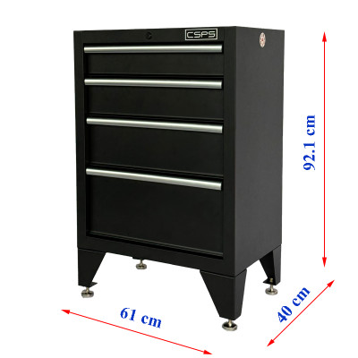 Tủ dụng cụ CSPS 61cm - 04 hộc kéo màu đen kèm chân tủ (tay cầm trắng)