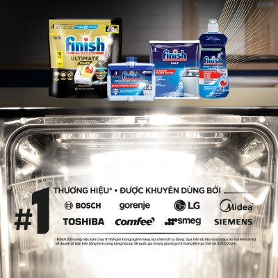 Combo 2 Viên rửa chén Finish Ultimate 18 viên + Nước làm bóng Finish 500ml + Muối rửa chén Finish 1kg