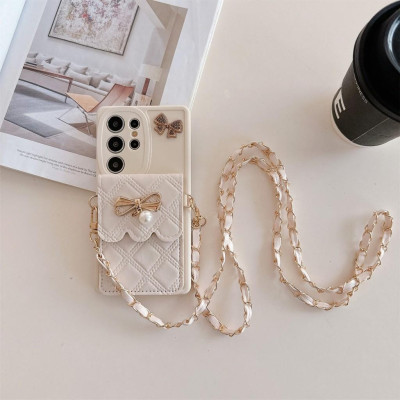 Ốp Lưng Cho Samsung S25 Ultra / S25 Plus / S24 Ultra / S23 Ultra / S22 Ultra Nơ Ví Da Kèm Dây Đeo Dài -BUM STORE GALAXY