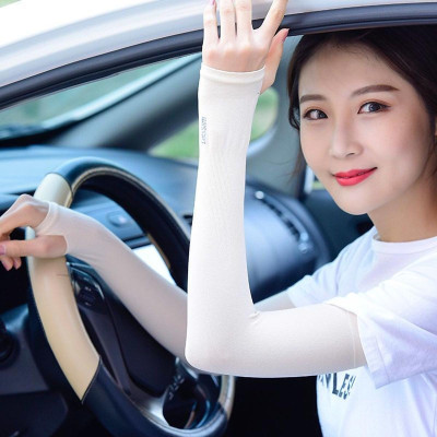 Găng Tay Dài Bằng Vải Lụa Lạnh Chống Tia Cực Tím Cho Nam Và Nữ - Xỏ Ngón Nam Nữ Vải Dày Dặn Co Giãn Giao Màu Ngẫu Nhiên