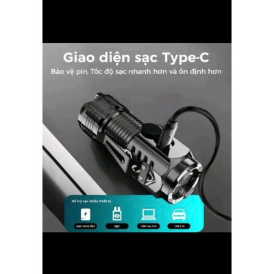 Đèn Pin Cầm Tay Siêu Sáng Mini Có Sạc USB Chiếu Xa 5 Chế Độ Sáng, Pin Trâu Chống Thấm Nước, Tiện Dụng – Hàng Nhập Khẩu