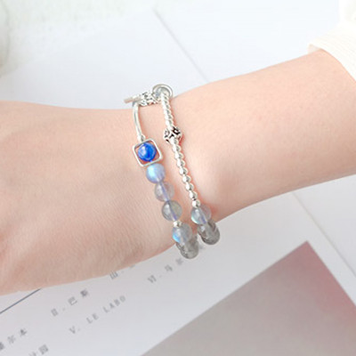 Vòng 2 line đá xà cừ ánh xanh phối charm khóa mệnh thủy, kim - Ngọc Quý Gemstones