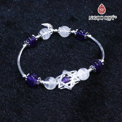 Vòng thạch anh ưu linh trắng phối thạch anh tím charm bạc - Ngọc Quý Gemstones