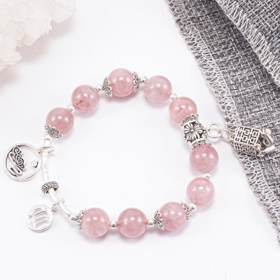 Vòng Tay Phong Thủy Đá Thạch Anh Hồng Phối Charm Đèn Lồng Bạc (10mm) Mệnh Hỏa, Thổ Ngọc Quý Gemstones