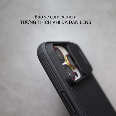 Ốp lưng chống sốc nắp trượt bảo vệ camera cho iPhone 16 / 16 Plus / 16 Pro / 16 Pro Max hiệu Nillkin Camshield - Viền TPU, đệm khí chống sốc, Lưng nhám PC - Hàng nhập khẩu