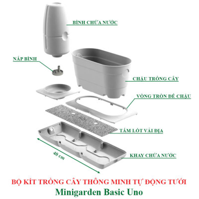 Chậu Trồng Rau Sạch Tự Dưỡng và Tự động tưới Basic UNO nhập khẩu Bồ Đào Nha dùng trồng rau và cây để bàn trong nhà hàng, khách sạn hay hộ gia đình