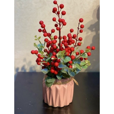 Bình đào đông đỏ giả cắm sẵn - cao 35cm - Cây giả, hoa lụa Decor trang trí nhà cửa