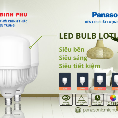 Đèn LED Bulb Trụ Trắng Panasonic Lotus Đuôi E27 Công suất 20W/30W/40W/50W ánh sáng trắng 6500K, tiết kiệm điện