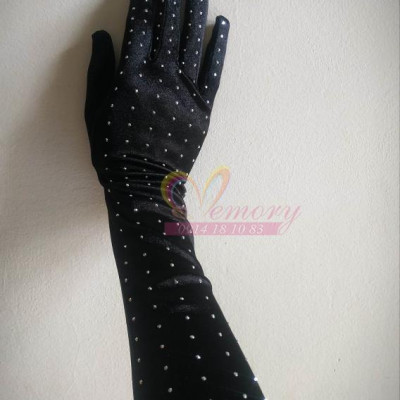 Găng tay lụa sang chảnh đính hạt sáng lấp lánh màu đen cho Cô dâu và Dạ hội, đi tiệc, sự kiện, lễ hội, chụp ảnh MS: 44365
