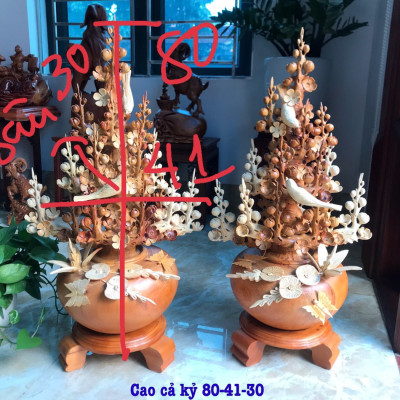 2 bình hoa mai phú quý phong thủy trang trí phòng khách đẹp long lanh bằng gỗ hương kt 80×41×30cm