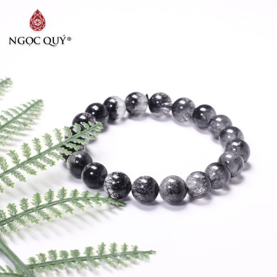 Vòng tay đá thạch anh tóc đen hạt 10mm bạc mệnh thủy, mộc - Ngọc Qúy Gemstones