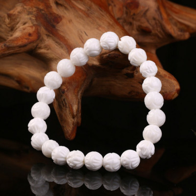 VÒNG TAY ĐÁ TRẮNG KHẮC HOA SEN TÂM BÌNH AN