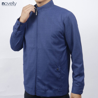 Áo Jacket nam 2 lớp cổ trụ Novelty Casual caro lớn xanh dương NJKMCLMT3B2305252