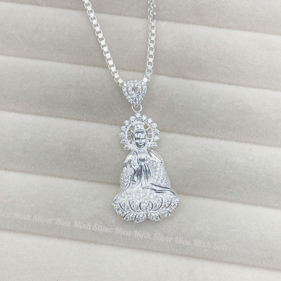Mặt Dây Chuyền Nam Nữ Bạc Ta Hình Phật Bà Quan Thế Âm Bồ Tát Đính Đá Nhân Tạo Cao Cấp Chính Hãng Bạc Hiểu Minh MDN485