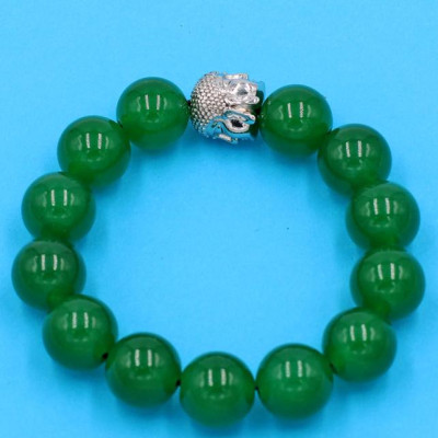 Chuỗi tay thạch anh xanh lá 14 ly - charm Như Lai inox trắng VTXLNLT14 - hợp mệnh Hỏa, mệnh Mộc