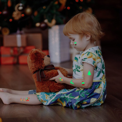 Set 10 Tờ Hình Xăm Sáng Dạ Quang Giáng Sinh Noel Cây Thông Ông Già Noel Người Tuyết Tất Vớ Tuần Lộc Legaxi