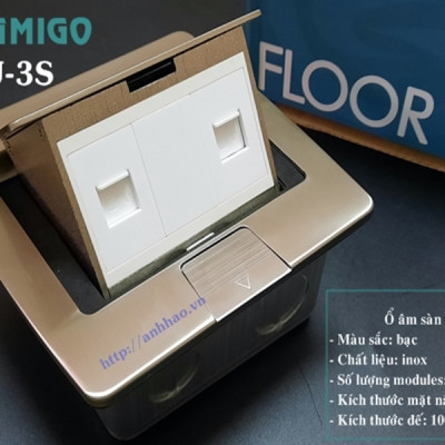 Ổ cắm điện âm sàn Sinoamigo SPU-3S, chất liệu inox chống oxy hóa. Module tùy chỉnh theo yêu cầu: Điện, lan, tel, HDMI, USB.. Hàng nhập khẩu chính hãng