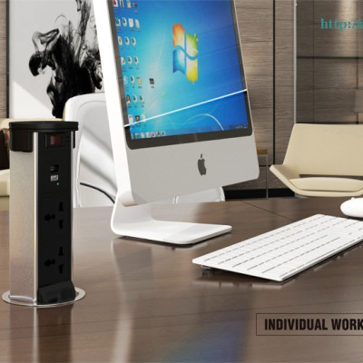 Ổ điện âm bàn đảo bếp hình trụ Sinoamigo STP-2AB/2Pub+Qi, tích hợp sạc không dây