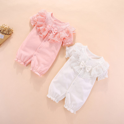 Body cộc tay cho bé gái sơ sinh, áo liền quần đùi dáng công chúa siêu xinh, ren viền cổ sang chảnh, chất mịn đẹp | MS10