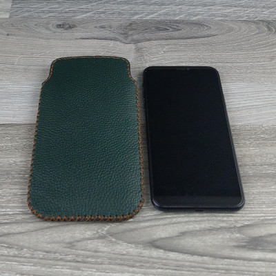 Bao Da Túi Rút dành cho iphone x/xs Da Bò Hạt Màu Xanh Rêu