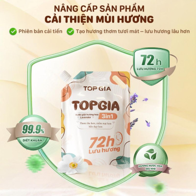 Nước Giặt MUA 1 TẶNG 1 TopGia 3in1, Lavender,Hoa Hồng,Dịu Nhẹ Sạch Vết Bẩn, Lưu Hương 72h