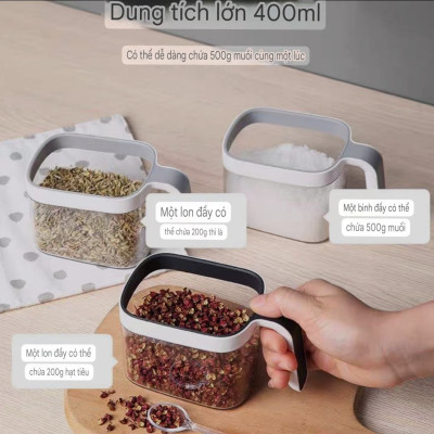 ( hàng cao cấp ) kệ hộp gia vị 3N & 2N -  hộp đựng gia vị thông minh kèm thìa bằng nhựa ABS gắn tường không cần khoan đục