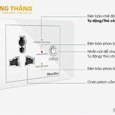 Ổ Cắm Máy Bơm An Toàn Rạng Đông OC03.MB 16A  - Ổ Cắm Chống Giật Cấp N guồn 5V Cho Phao Điện - Công Suất 1500W