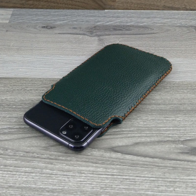 Bao Da Túi Rút dành cho iphone 11 pro max Da Bò Hạt Màu Xanh Rêu