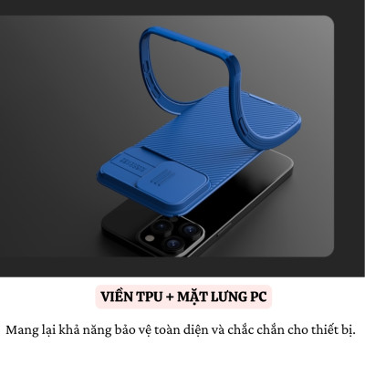 Ốp lưng chống sốc nắp trượt bảo vệ camera cho iPhone 16 / 16 Plus / 16 Pro / 16 Pro Max hiệu Nillkin Camshield - Viền TPU, đệm khí chống sốc, Lưng nhám PC - Hàng nhập khẩu