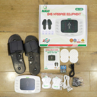 Máy Massage Xung Điện Nikio NK-105 - Máy Mát Xa 4 Miếng Dán + Dép Matxa Bàn Chân - 8 Chế Độ và 15 Cấp Độ Tùy Chỉnh, Giảm Đau Nhức Toàn Thân, Cải Thiện Tê Bì Chân