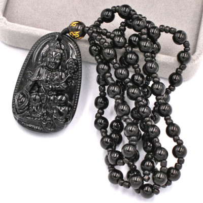 Vòng cổ Phổ hiền bồ tát đá thạch anh đen 4.3 cm DHTEB2