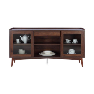 Tủ kệ trưng bày loại thấp BÌNH LONG chất liệu gỗ màu tự nhiên, 2 cánh kính