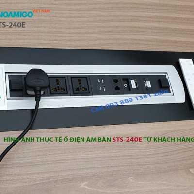 Ổ cắm âm bàn họp, bàn văn phòng Sinoamigo STS-240E, xoay 180 độ, tích hợp đầy đủ ổ cắm cần thiết cho văn phòng