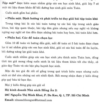 Định Hướng Và Phát Triển Tư Duy Giải Bài Tập Toán Khó 7 - Tập 1 (Dùng Chung Cho Các Bộ SGK Hiện Hành)