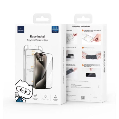 Kính cường lực khung tự dán cho iPhone 15 / 15 Plus / 15 Pro / 15 Pro Max hiệu WIWU SQ-008 Easy install - Viền siêu mỏng 0.33mm, chống mẻ cạnh, Phủ nano siêu mượt - Hàng nhập khẩu