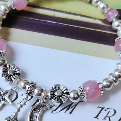 Vòng tay đá thạch anh hồng phối charm trăng sao mệnh hỏa, thổ - Ngọc Quý Gemstones