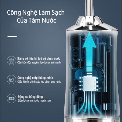 Máy Tăm Nước Cầm Tay Oral Irrigator Sạc Pin Tiện Dụng, Tăm Nước Vệ Sinh Răng Miệng Công Nghệ Châu Âu - Tặng Kèm 4 Đầu