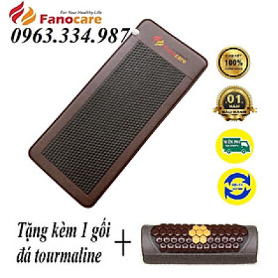 Thảm đá nhiệt nóng Fanocare KT 80x190x3.5cm C2500D lục giác đen (Tặng kèm 1 gối đá tourmaline)